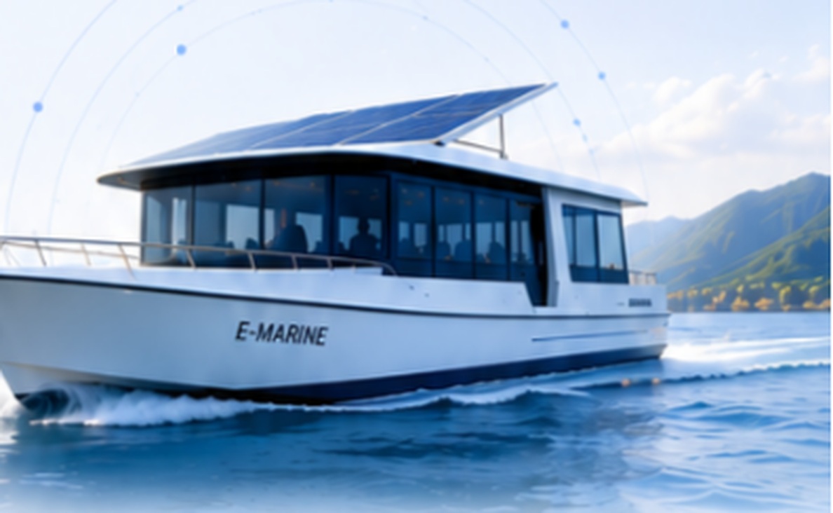E-MARINE solar electric vessel underway