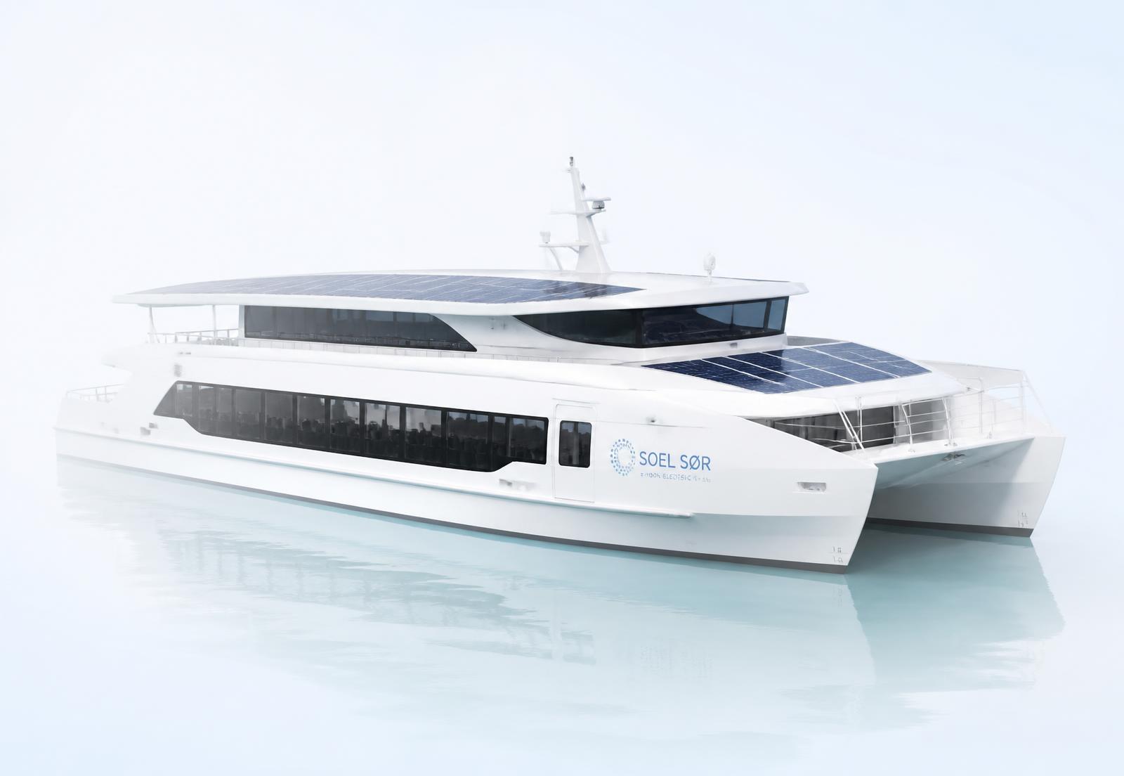 Solar-powered electric ferry cruising calm water